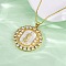 Brass Clear Cubic Zirconia Flat Round with Virgin Mary Pendant Necklaces, with Plastic Pearl and Shell, Real 18K Gold Plated, 17.64 inch(44.8cm)