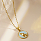 Stylish 304 Stainless Steel Enamel Enamel Pendant Necklaces, with Cable Chain for Women, Flat Round with Prayer Sign, Light Sky Blue, 17.72 inch(45cm)