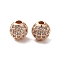 Rack Plating Brass Pave Cubic Zirconia Beads, Long-Lasting Plated, Round, Rose Gold, 8x7.8mm, Hole: 2.5mm