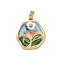 Brass Enamel Pendants, with Resin, Cadmium Free & Nickel Free & Lead Free, Real 18K Gold Plated, Flat Round with Flower Charms, Light Sky Blue, 21.5x18x6mm, Hole: 4x3mm