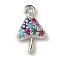 Brass Micro Pave Cubic Zirconia Charms, Mushroom, Rack Plating, Long-Lasting Plated, Cadmium Free & Lead Free, Platinum, 12.5x7.5x3mm, Hole: 1.2mm