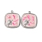 304 Stainless Steel Enamel Pendants, with ABS Plastic Imitation Pearl Beads, Square with Turtle, Pink, 23.5x20.5x4mm, Hole: 1.8mm