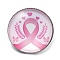 Breast Cancer Awareness Ribbon Glass Brooches, Alloy Edge for Backpack Clothes, Flat Round, Pink, 27mm