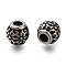 304 Stainless Steel European Beads, Large Hole Beads, Rondelle with Flower, Antique Silver, 10x9.5mm, Hole: 4mm