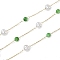 304 Stainless Steel Cable Chains, with Shell & ABS Imitation Pearl, Ion Plating(IP), Real 18K Gold Plated, Soldered, with Spool, Round with Oval, Green, 5x6x5.5mm, about 32.81 Feet(10m)/Roll