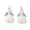 ABS Plastic Imitation Pearl Pendants, Heart-shape Angel, with Alloy Wing & Iron Loop, White, 35x20x6mm, Hole: 4mm