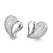 Left and Right Heart Brass Pave Clear Cubic Zirconia Stud Earrings, Platinum, 18x17.5mm
