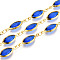 Brass Oval Link Chains, with Glass, Soldered, with Spool, Long-Lasting Plated, Golden, Royal Blue, 16.5x6x2~2.5mm, about 32.81 Feet(10m)/Roll