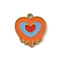 304 Stainless Steel Enamel Charms, Real 18K Gold Plated, Heart Charm, Dark Orange, 13x12x1mm, Hole: 1.2mm
