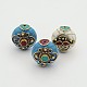 Style tibétain main perles rondes plat TIBEB-M023-04-1