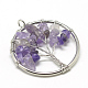 Natural Amethyst Beads Iron Wire Wrapped Pendants G-R001-P04-2