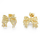 Bowknot Brass Clear Cubic Zirconia Stud Earrings for Women EJEW-N011-100-1