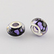 Large Hole Heart Pattern Resin European Beads with Silver Color Plated Brass Double Cores OPDL-R113-06C-2