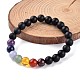 Bracelets extensibles en perles d'agate noire naturelle chakra (teints) BJEW-JB02225-02-1