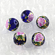 Perles rondes imprimées de motif de fleur rose en verre GFB-R004-10mm-M13-2