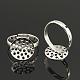 Adjustable 14mm Silver Color Plated Brass Sieve Ring Bases, Lead Free, Cadmium Free and Nickel Free, Adjustable, Size: Ring: 17mm inner diameter, 3mm wide, Round Tray, 14mm in diameter