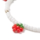 Bracelet breloques tressées fraise graine de verre pour femme BJEW-TA00140-01-4