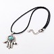 Hamsa Hand/Hand of Fatima/Hand of Miriam Antique Silver Tone Alloy Synthetic Turquoise Pendant Necklaces NJEW-E075-05A-1