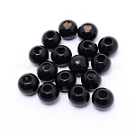 Perles de bois de xanthorroea peintes à la bombe, ronde, noir, 20x16.5mm, Trou: 7mm, 100 pcs /sachet 