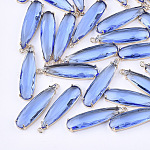 Pendentifs en verre transparent, avec les accessoires en laiton, facette, larme, or clair, bleu royal, 32x8x4mm, Trou: 1.2mm