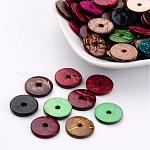 Perles de coco, donut, couleur mixte, 15x3mm, Trou: 3mm
