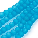 Chapelets de perles en verre transparent, mat, ronde, turquoise foncé, 6mm, Trou: 1.3~1.6mm, Environ 140 pcs/chapelet, 31.4 pouce