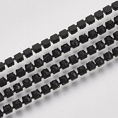 Cadenas de strass de rhinestone de hierro de electroforesis, cadenas de la taza del Rhinestone, con carrete, jet, ss8.5, 2.4~2.5mm, aproximamente 10 yardas / rodillo