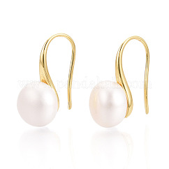 Pendientes colgantes de perlas naturales de latón, redondo, real 18k chapado en oro, 17.5~19x8.5~9mm