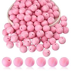 100 Uds. De cuentas de silicona, cuentas redondas de goma de 15mm, cuentas espaciadoras sueltas para suministros de diy, fabricación de llaveros de joyería, rosa perla, 15mm
