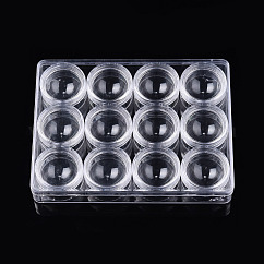 Conteneurs de stockage de perles en plastique de polystyrène rectangle, avec 12pcs colonne petites boîtes, clair, récipient: 16.5x12.5x2.5 cm, colonne petite case : 4x2.2cm, Taille intérieure: 3.4x3.4cm