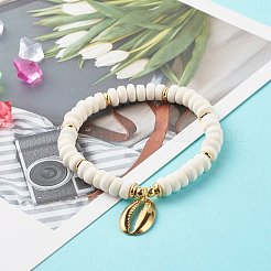 Braccialetti elastici con charm in zirconia cubica a forma di conchiglia per donne adolescenti&nbsp;BJEW-JB06850-02