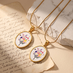 Collares con colgante geométrico de acero inoxidable 304 con estampado floral para mujer&nbsp;WG37CA3-06