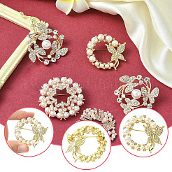 4 шт. 4 стиля брошь из пластиковых бусин с имитацией жемчуга в виде цветка и бабочки&nbsp;JEWB-CJ0001-29