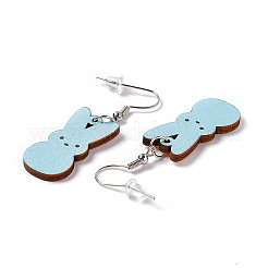 Boucles d'oreilles lapin en bois&nbsp;EJEW-D189-01E