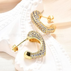 Женские серьги-гвоздики из латуни с микропаве и прозрачным кубическим цирконием EJEW-U056-01A-G