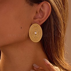 Pendientes de botón de acero inoxidable 304 con textura ovalada&nbsp;EJEW-F406-03F-G