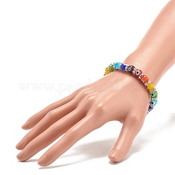 Braccialetto elasticizzato colorato malocchio con perline lampwork e strass di cristallo per le donne&nbsp;BJEW-JB07872-02
