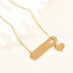 Collane con ciondolo ovale lungo a forma di cuore in acciaio inossidabile 304&nbsp;NJEW-H093-10G