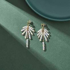 Серьги-гвоздики с кисточками из прозрачного стекла EJEW-TA00160