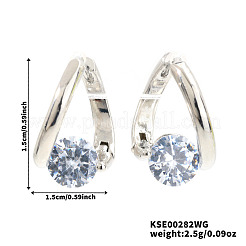 Латунные плоские круглые серьги-кольца с прозрачным кубическим цирконием WK3788-2