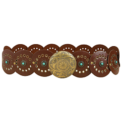 Винтажный сплав и синтетическая бирюза и искусственная кожа дисковые монеты поясные ремни для мужчин AJEW-WH0816-102AB