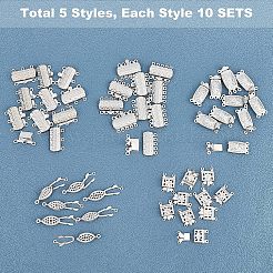 50セット5スタイルのステンレススチールボックスクラスプ  マルチ連クラスプ  長方形と馬の目  ステンレス鋼色  10セット/スタイル&nbsp;STAS-UN0022-93P
