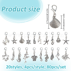 80 pendentif décoratif en alliage sur le thème de l'océan&nbsp;HJEW-FH00318