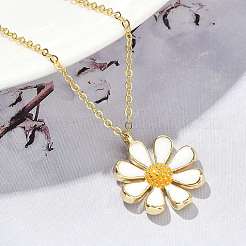 Латунные белые эмалевые цветочные подвески ожерелья для женщин NJEW-S449-07G
