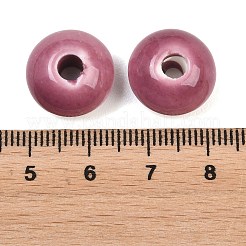手作りの陶器ビーズ  光沢釉の磁器  ロンデル  淡いバイオレットレッド  15x10mm  穴：4mm&nbsp;PORC-Q173-15x10mm-15