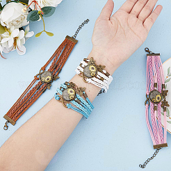 4 Stück 4 Farben PU-Lederschnur mehrsträngige Armbänder Set&nbsp;BJEW-FI0001-06