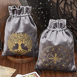 2 шт. 2 стиля прямоугольные бархатные мешочки для хранения карт Таро с золотым тиснением и завязками для гадания ABAG-CN0001-54