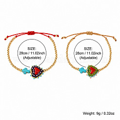 2 Stück 2-farbig gefärbte Armbänder aus synthetischen türkisfarbenen Kreuz- und Glasherzperlen für Damen&nbsp;PE0777-1