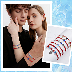 6 pz 6 stili mano di Hamsa e malocchio perline di vetro e resina e lega e ottone braccialetti di perline intrecciate e braccialetti con ciondoli per donne&nbsp;BJEW-GA00009
