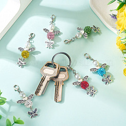 6 шт. 6-цветный подвесной элемент в виде ангела и бабочки из сплава&nbsp;HJEW-TA00339